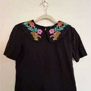Zara Black Top with Colorful Embroidery